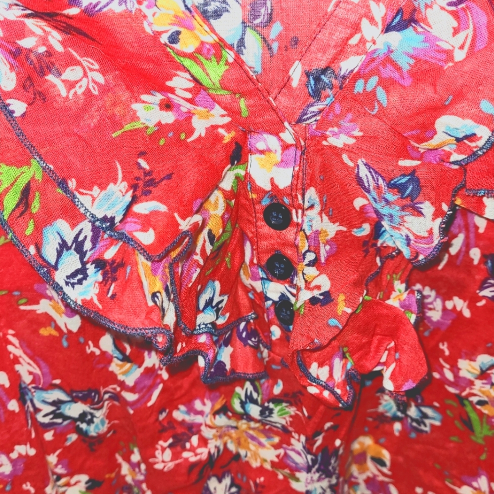 Red floral blouse